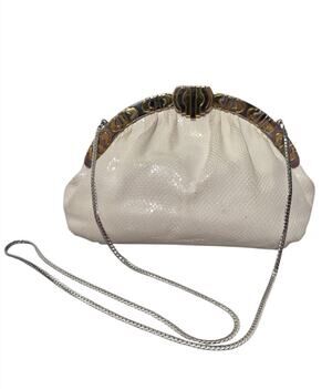 VTG La Model by Finesse Snakeskin Leather Shoulder Bag Frame Clutch Chain Purse